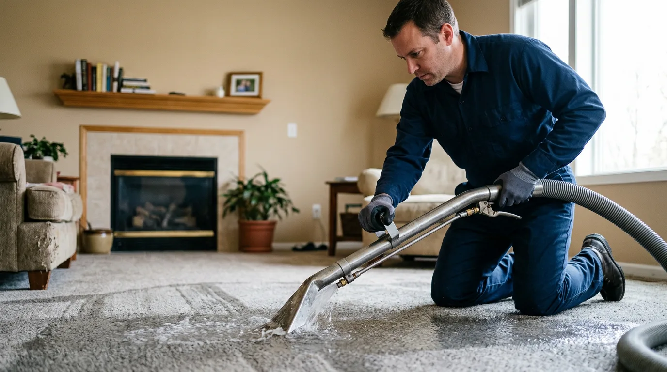 Water damage restoration technician working near Austin, PA